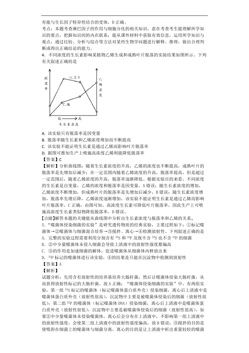 2017年吉林省梅河口五中高三下学期6月份考前模拟理科综合生物试题（带解析）.doc_第2页