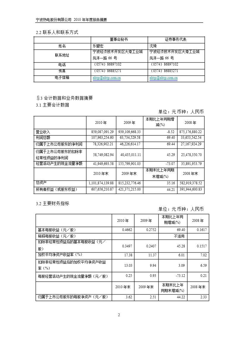 600982_2010宁波热电年报摘要.ppt_第2页