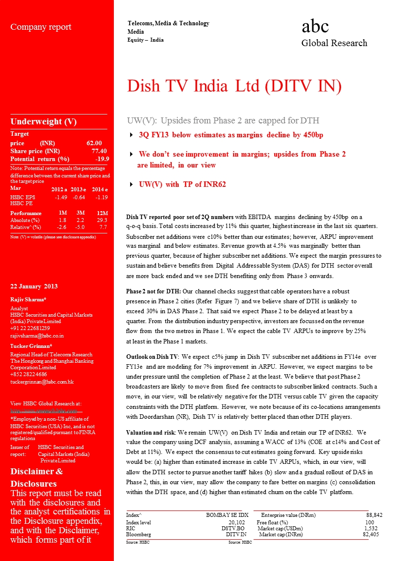 dish_tv_india_ltd_(ditv.in)：uw(v)_upsides_from_phase_2_are_capped_for_dth-2013-01-23.ppt_第1页