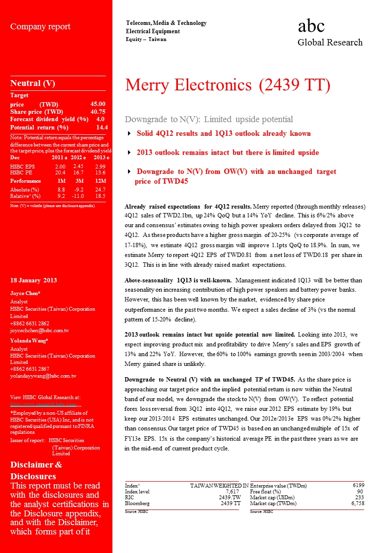 merry_electronics_(2439_tt)：downgrade_to_n(v)_limited_upside_potential-2013-01-21.ppt_第1页