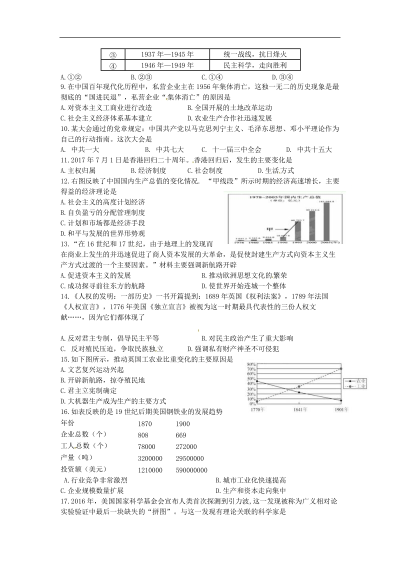 江苏诗台市2017年九年级历史第三次模拟试题.doc_第2页