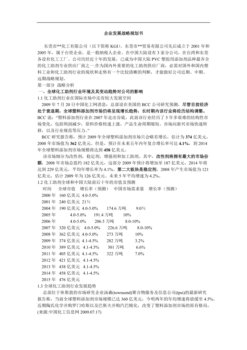 东莞某化工有限公司发展战略规划书.doc_第1页