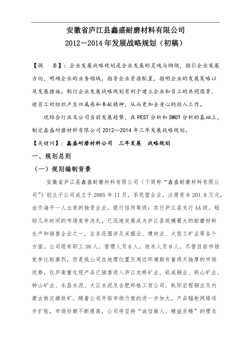 安徽某耐磨材料有限公司三年发展战略规划书（规划时限：2012年-2014年）.doc_第3页