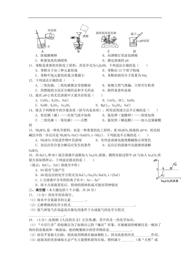 重庆市2017年九年级化学下学期第一次定时作业试题.doc_第2页