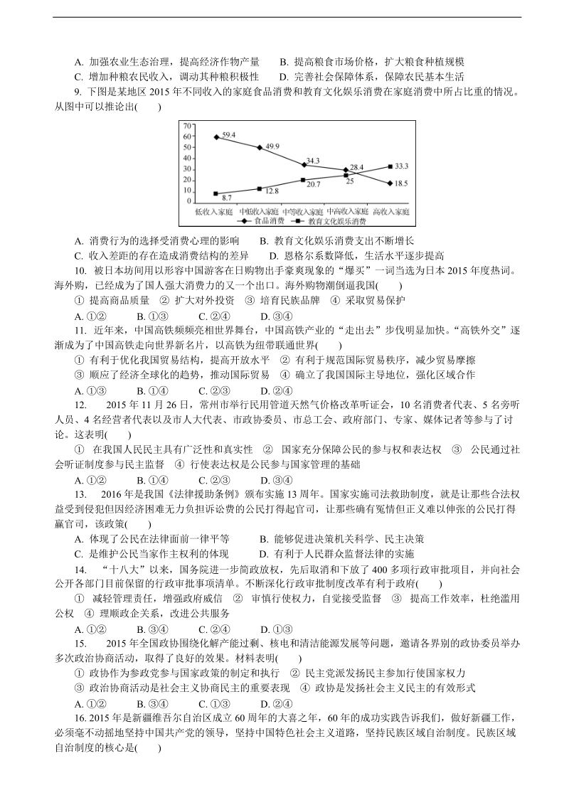 2017年江苏省普通高等学校高三招生考试20套模拟测试政 治试题（五）（解析版）.doc_第2页