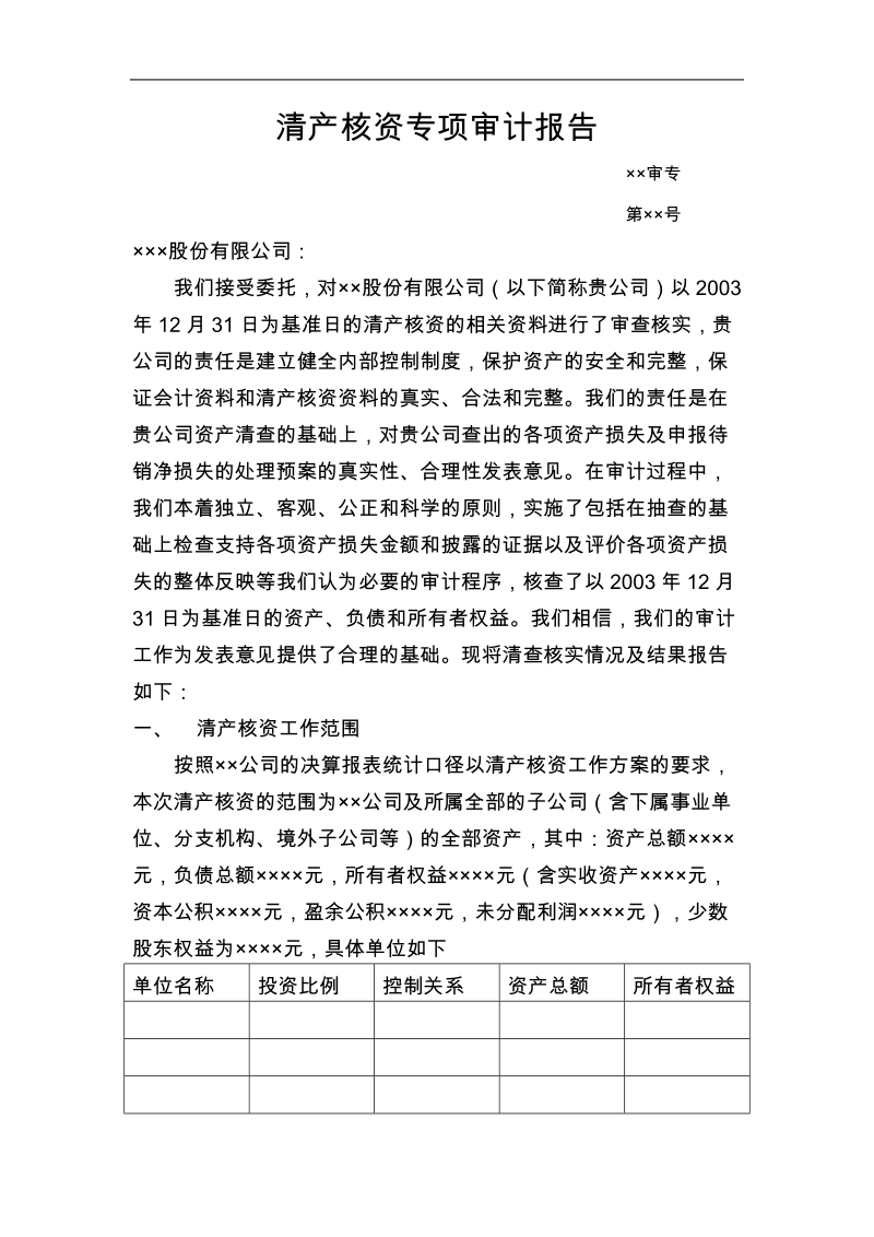 企业清产核资专项审计报告范本.doc_第1页