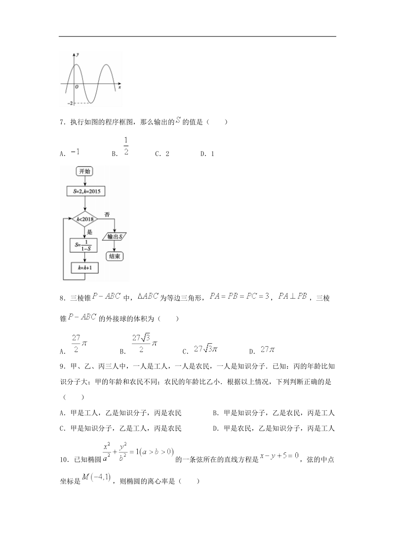 广西南宁市2018年高三毕业班上学期摸底联考数学(理)试题+word版含答案.doc_第2页