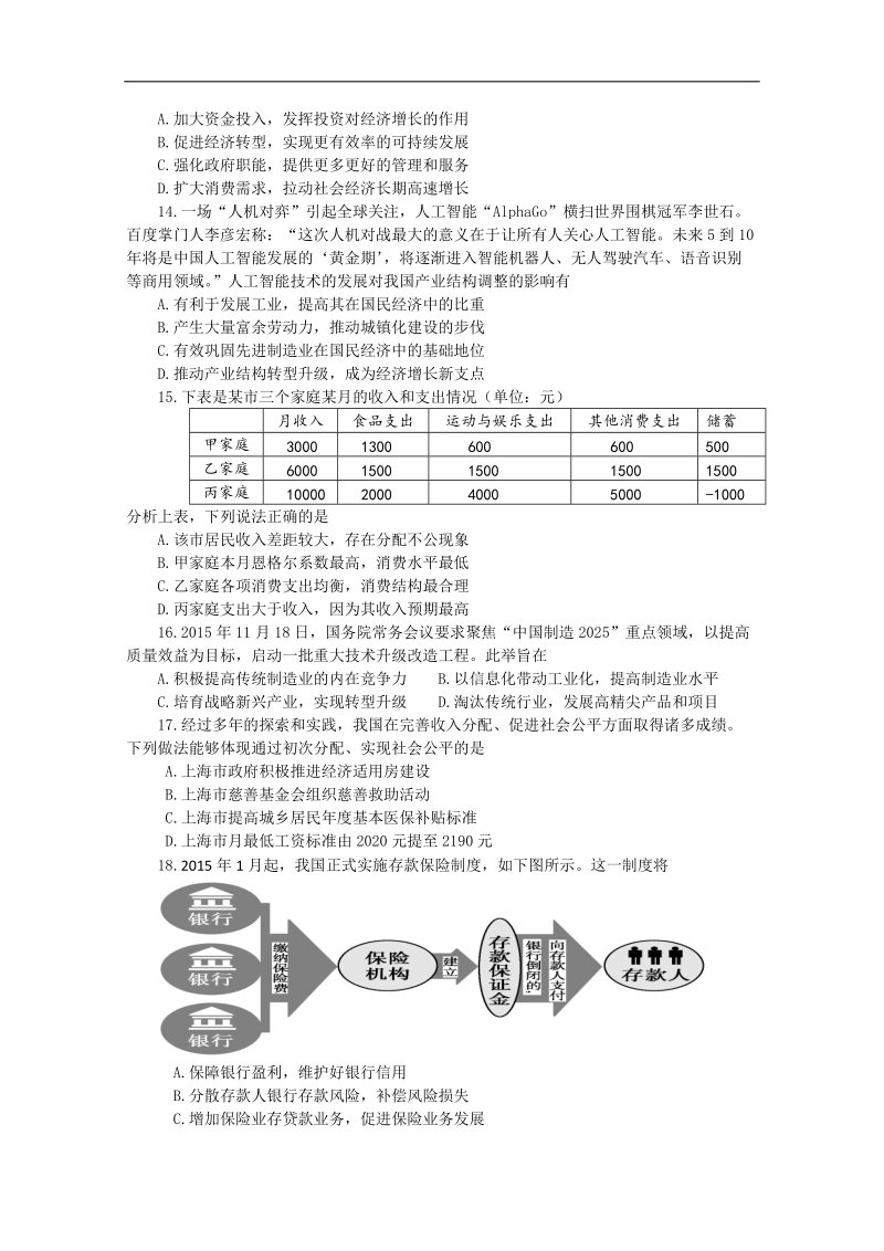 2016年上海市闵行区高三4月质量调研（二模）考试政 治试卷.doc_第3页