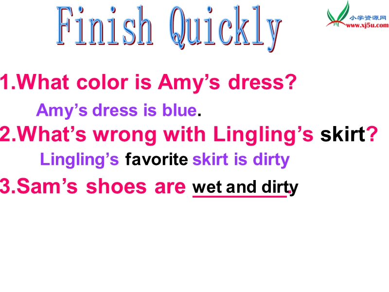 2015-2016学年五年级英语课件：module+5+unit+2《amy’s+blue+dress+is+wet》3（外研版一起上册）.ppt_第3页