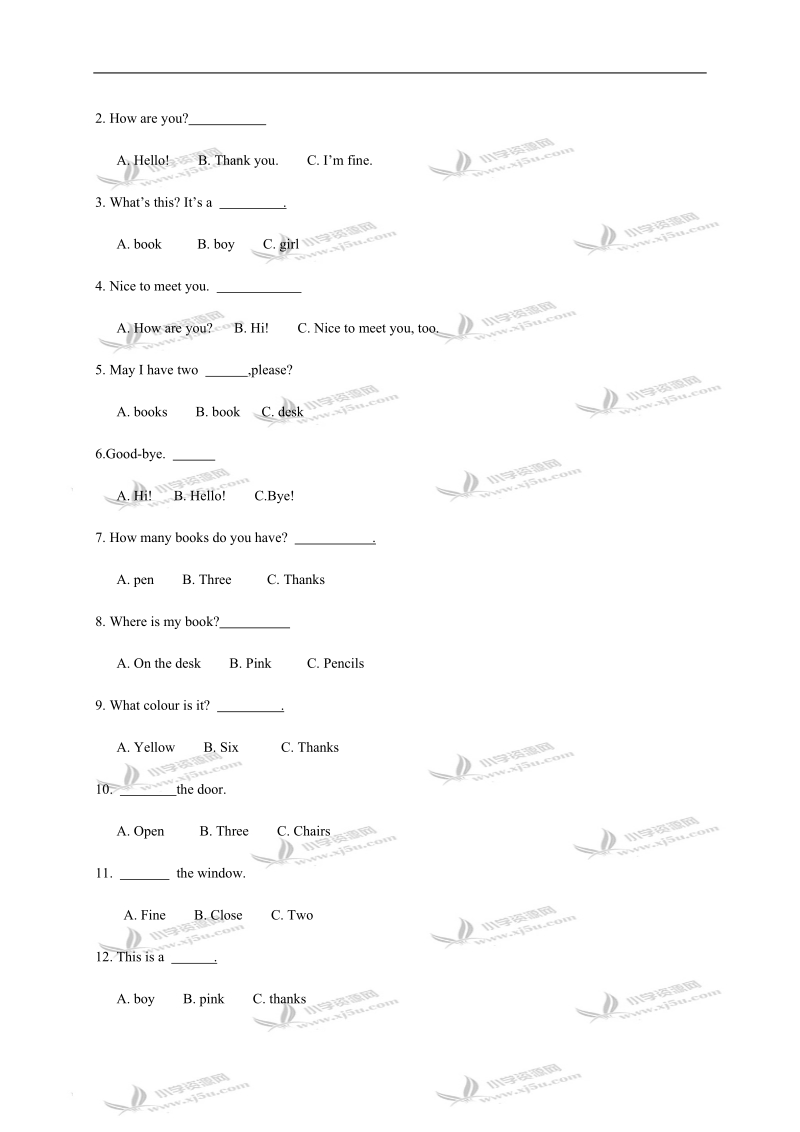 （人教版）三年级第一学期英语期中试卷.doc_第2页