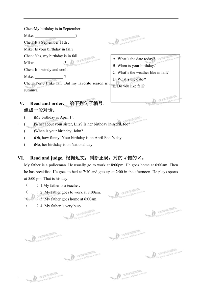 （人教pep）五年级英语下册期中试卷 8.doc_第2页