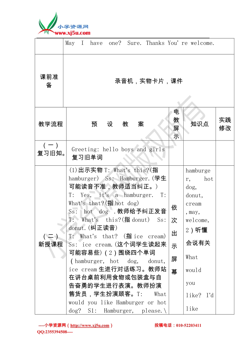 冀教版（三起）三年级英语下册 unit 4 lesson 20 hamburgers and hot dogs教案.doc_第2页