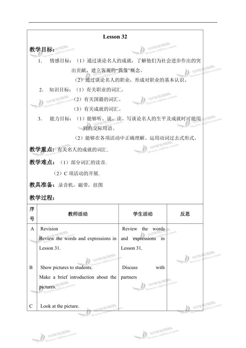 （人教新起点）六年级英语上册教案 unit 6 lesson 31-32.doc_第3页