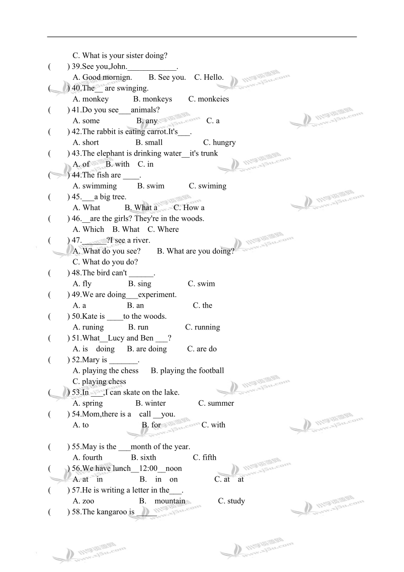 （人教pep）五年级英语下册期末复习题3.doc_第3页