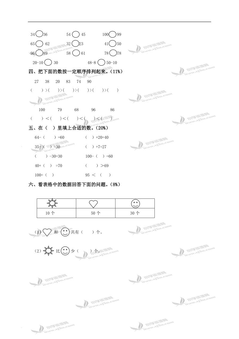 北京市密云县一年级数学下册第一单元练习卷.doc_第2页