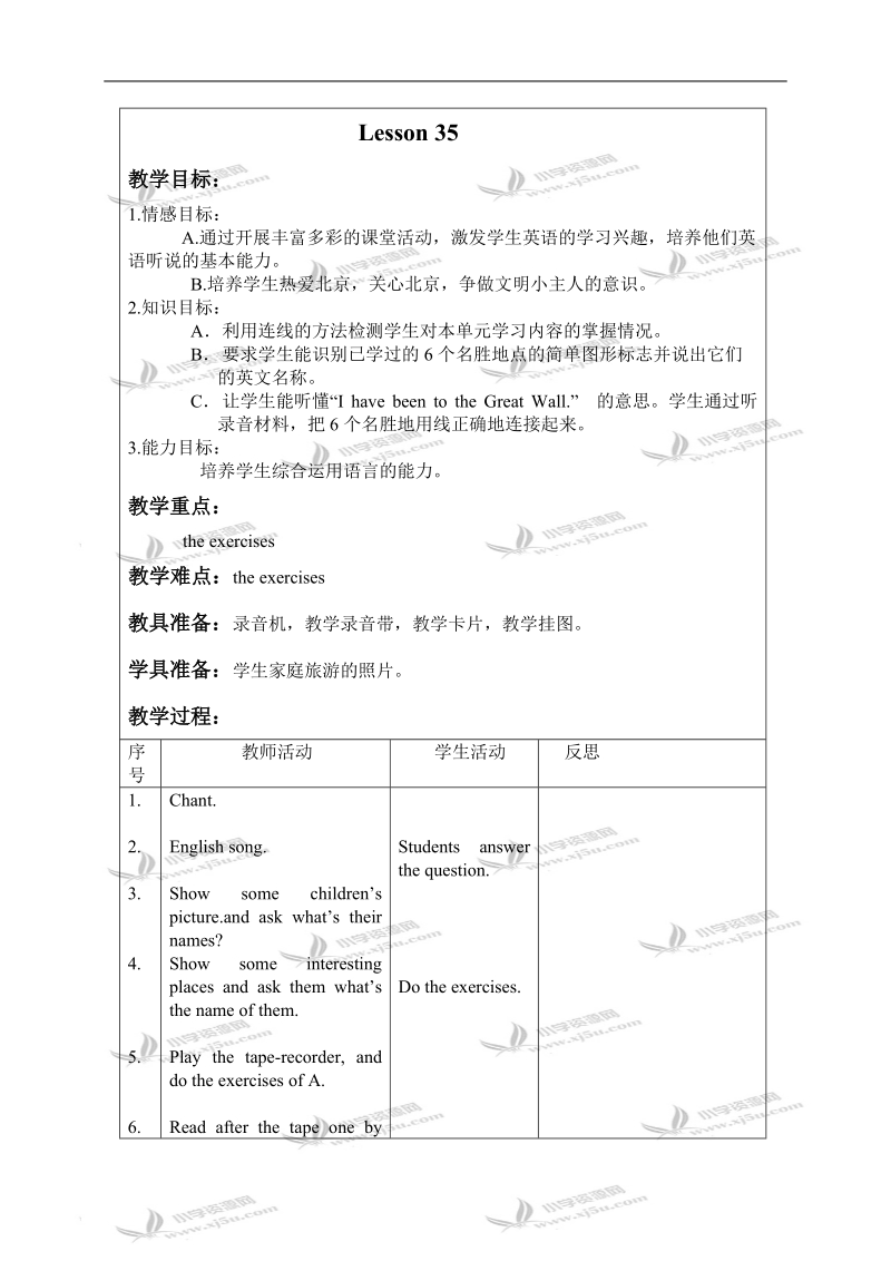 （人教新起点）二年级英语上册教案 unit6 lesson35-lesson36.doc_第1页