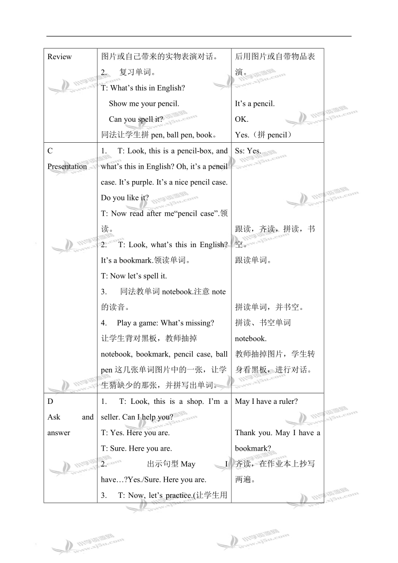 （苏教版）牛津英语教案 4a unit1(2).doc_第2页