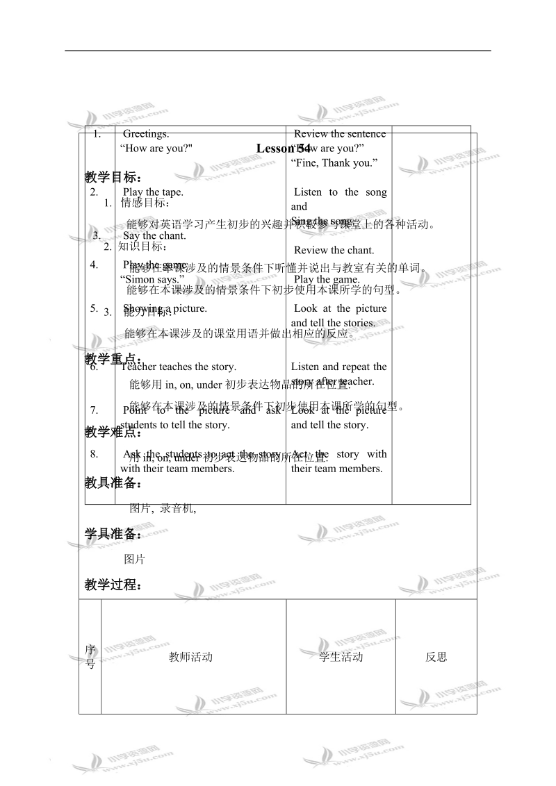 （人教新起点）一年级英语下册教案 unit 9 lesson 52-54.doc_第2页