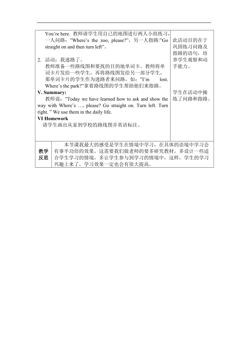 外研社（三起）四年级英语上册教案 module 2 directions unit 1.doc_第2页