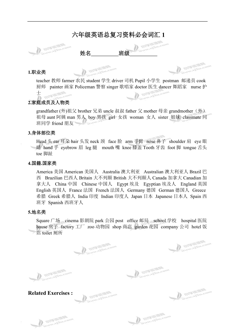 （苏教牛津版）六年级英语总复习资料必会词汇1.doc_第1页