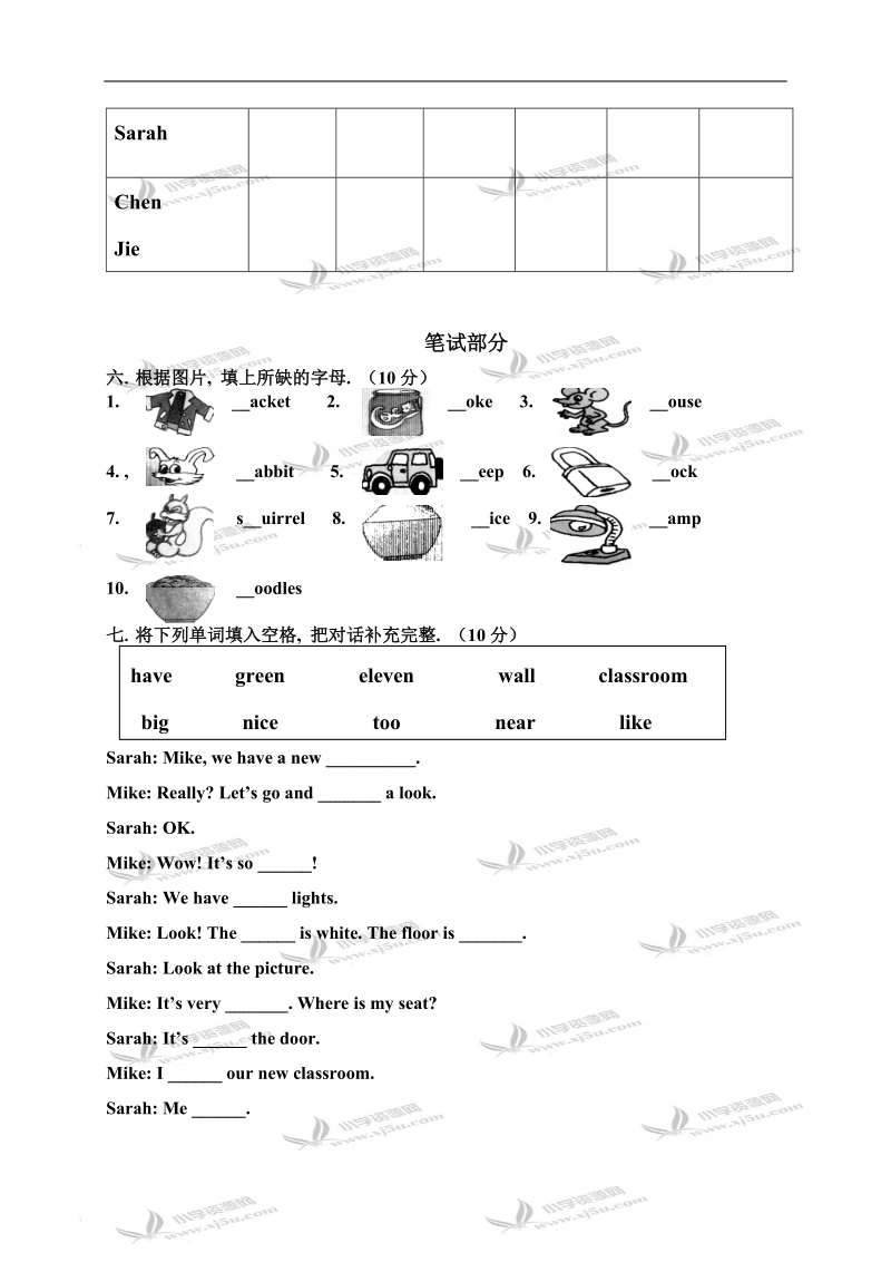 （人教版）pep英语四年级第一学期unit2测试卷.doc_第3页