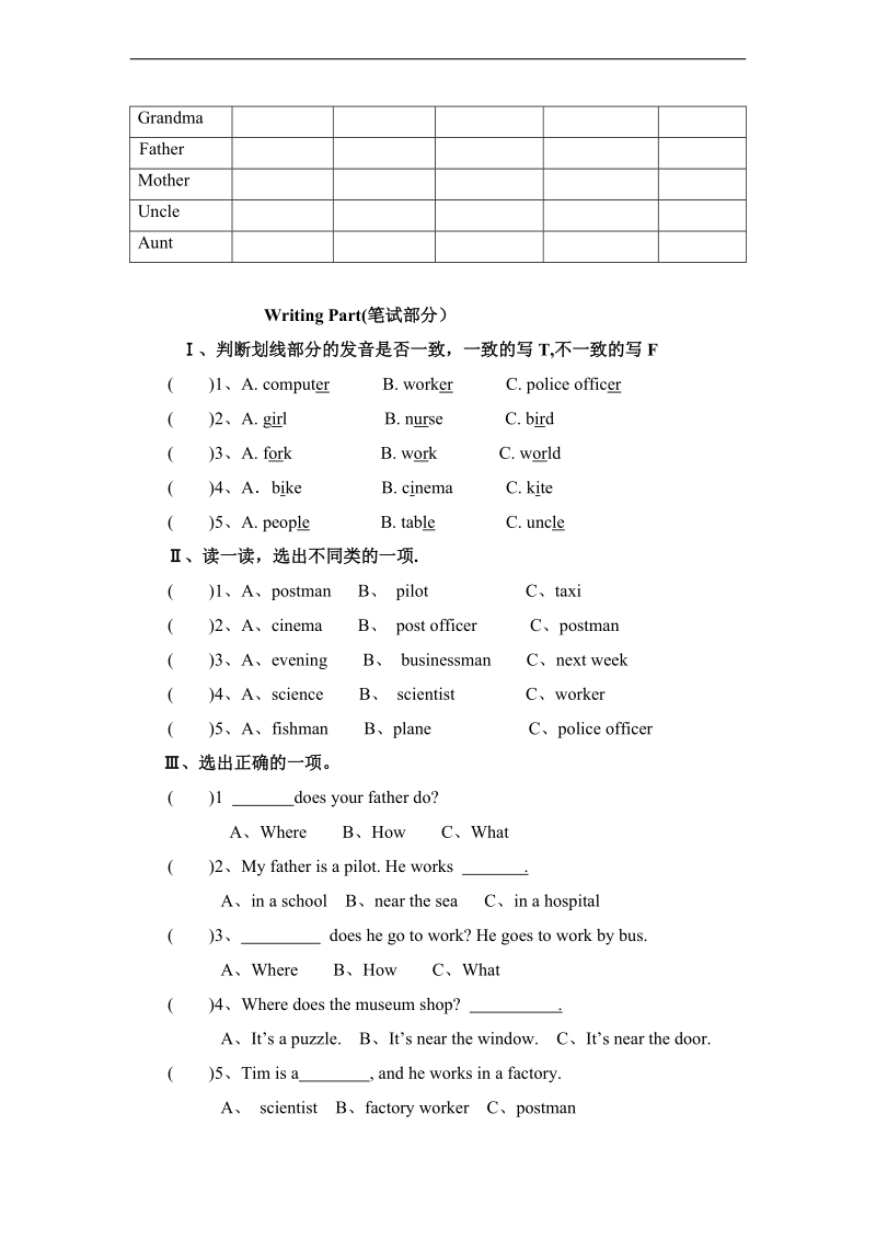 小学六年级英语第五单元检测题 -人教pep.doc_第2页