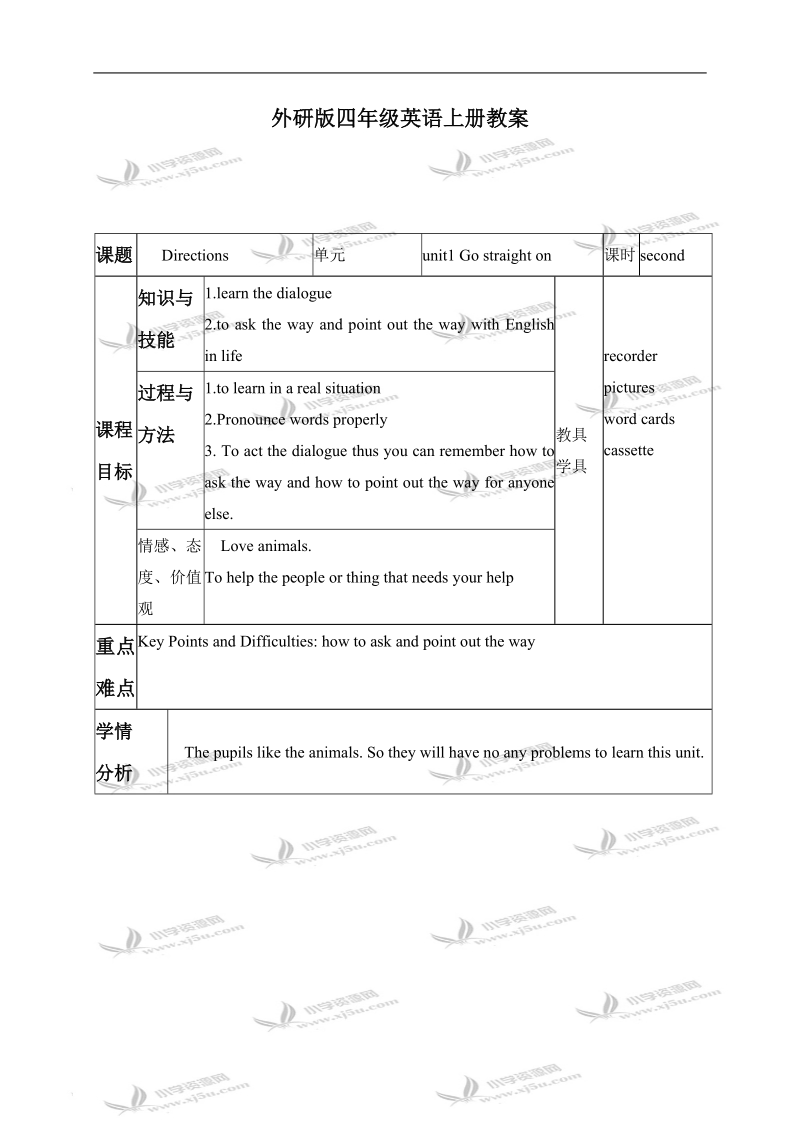 （外研版）四年级英语上册教案 module 2 unit 1(4).doc_第1页