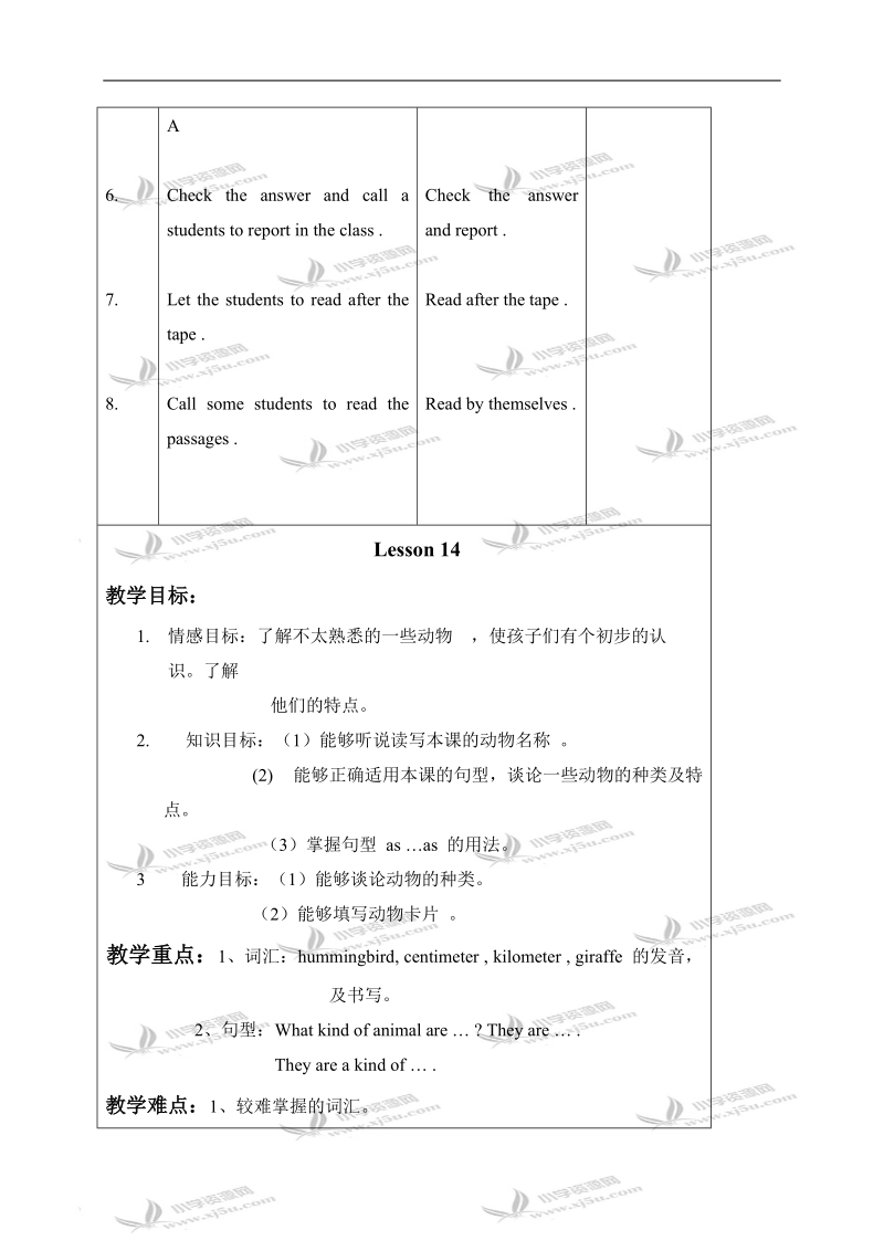 （人教新起点）六年级英语上册教案 unit 3 lesson 13-14.doc_第3页