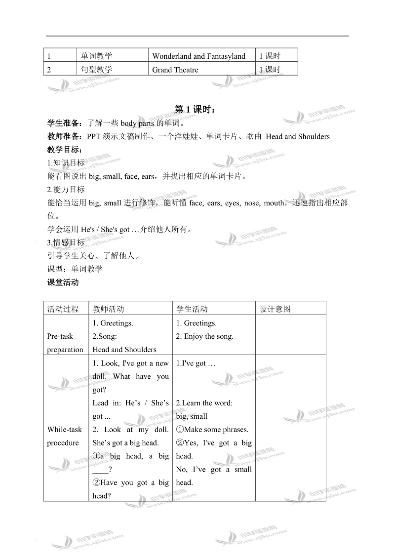 （新世纪版）一年级英语下册教案 unit 3(1).doc_第2页