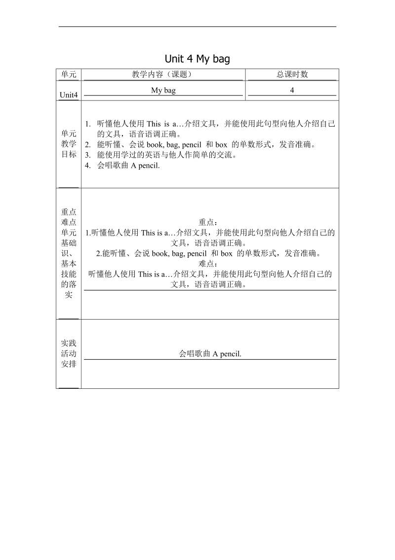 （苏教牛津版）一年级英语上册教案 unit 4(2).doc_第1页