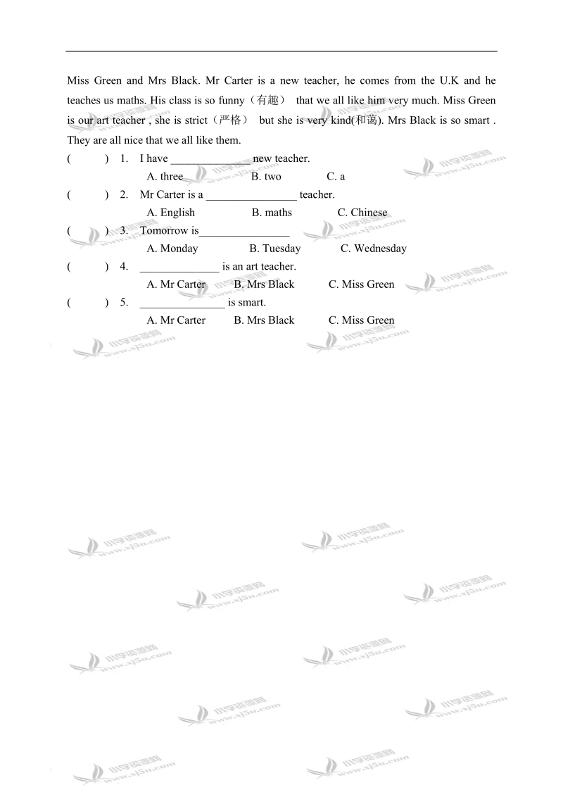 广西南宁市良庆区小学五年级英语上册module 3-4测试题.doc_第3页