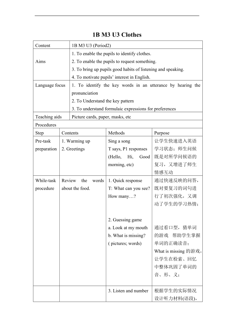 （沪教牛津）一年级英语下册教案 unit9 clothes period2.doc_第1页