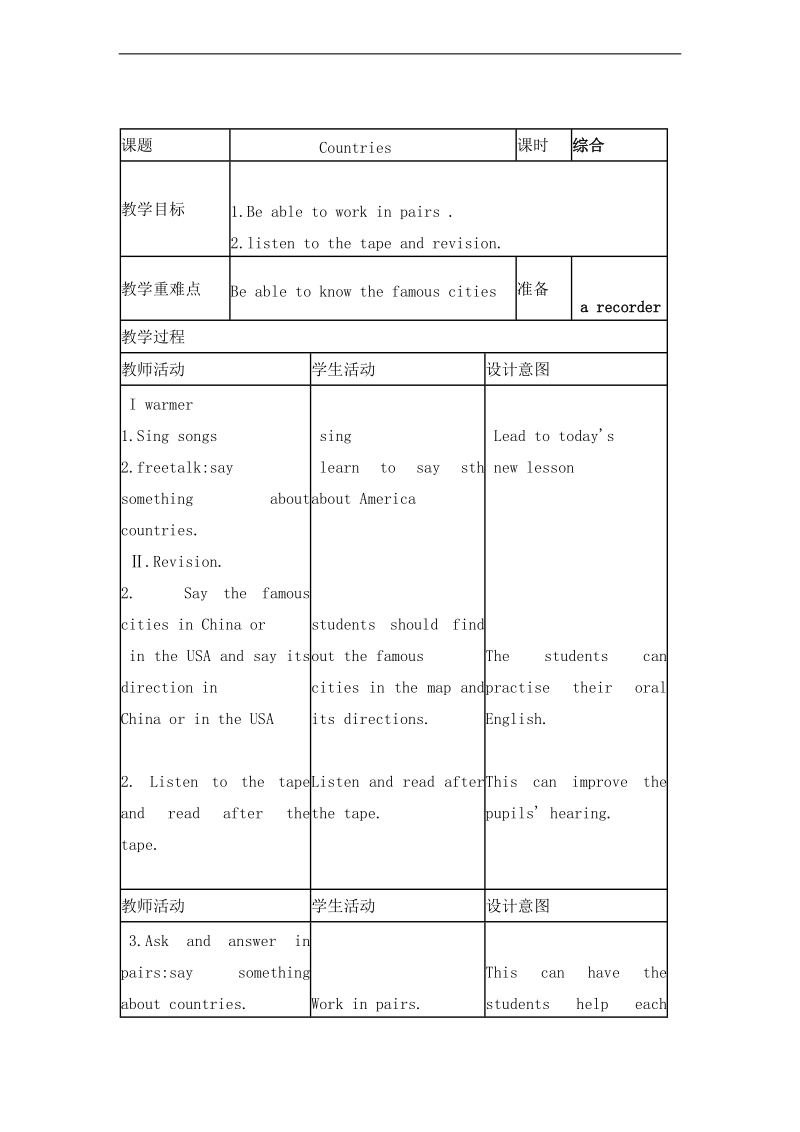 （外研版 三起）四年级英语下册 m7 countries 教案.doc_第1页