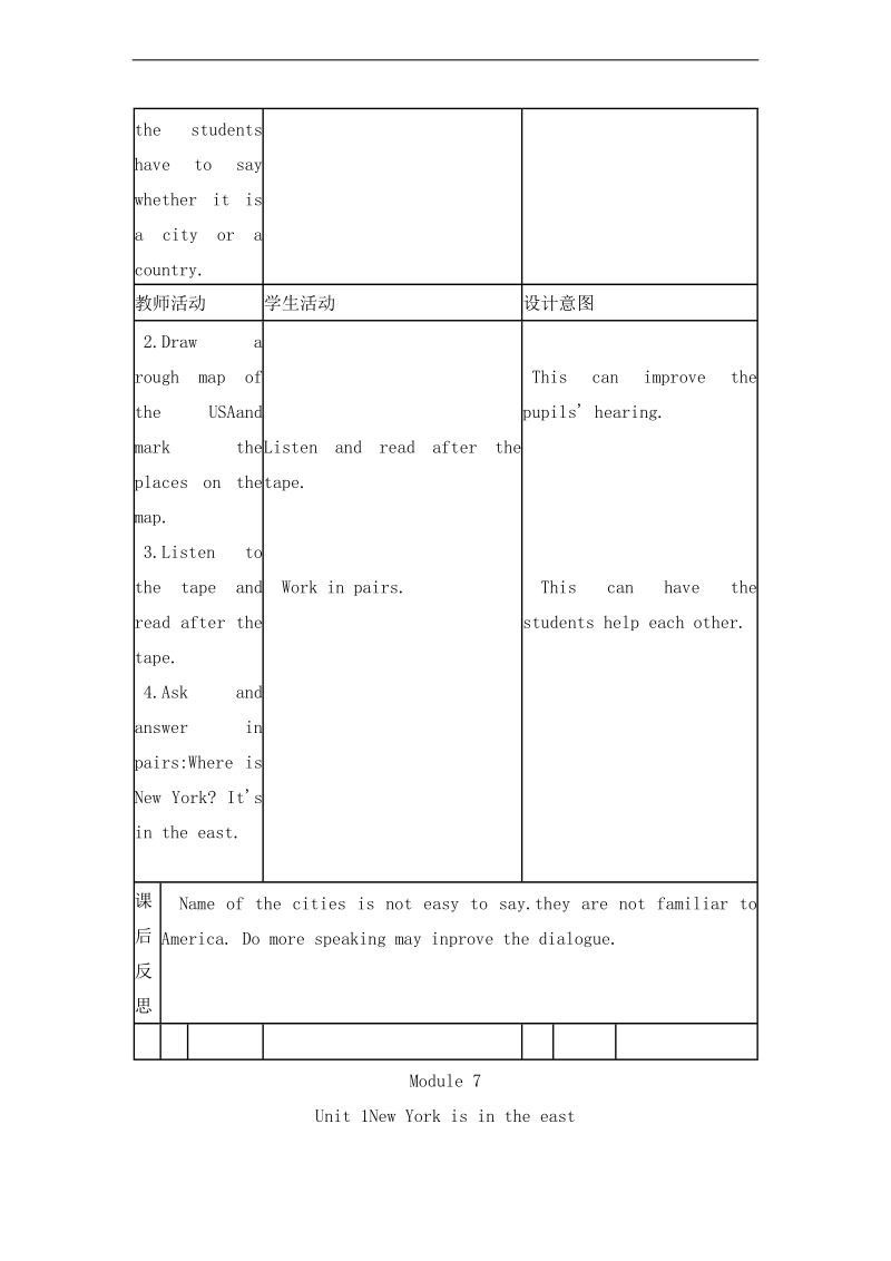 （外研版 三起）四年级英语下册 m7 unit 1 new york is in the east 教案.doc_第3页