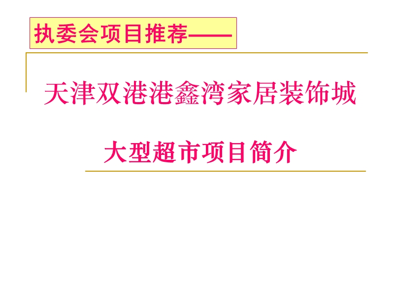 天津双港港鑫湾家居装饰城大型超市项目简介.ppt_第1页