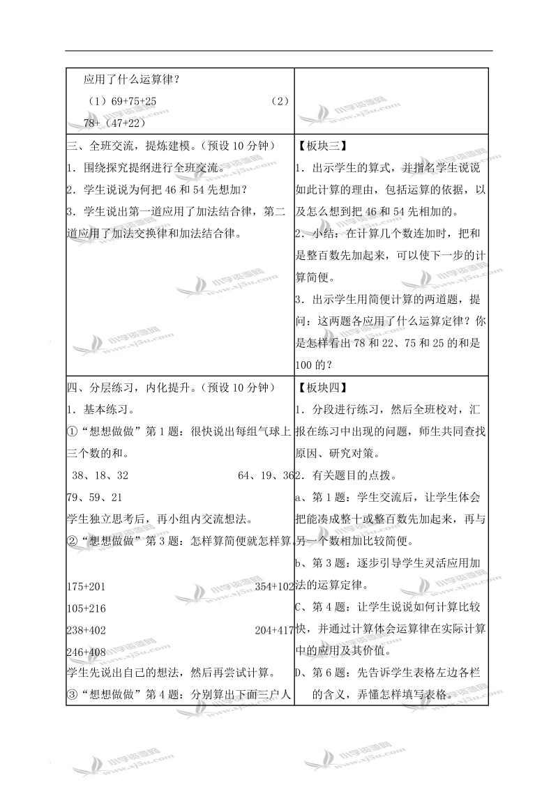 （苏教版）四年级数学上册教案 应用加法的运算定律进行简便运算.doc_第2页