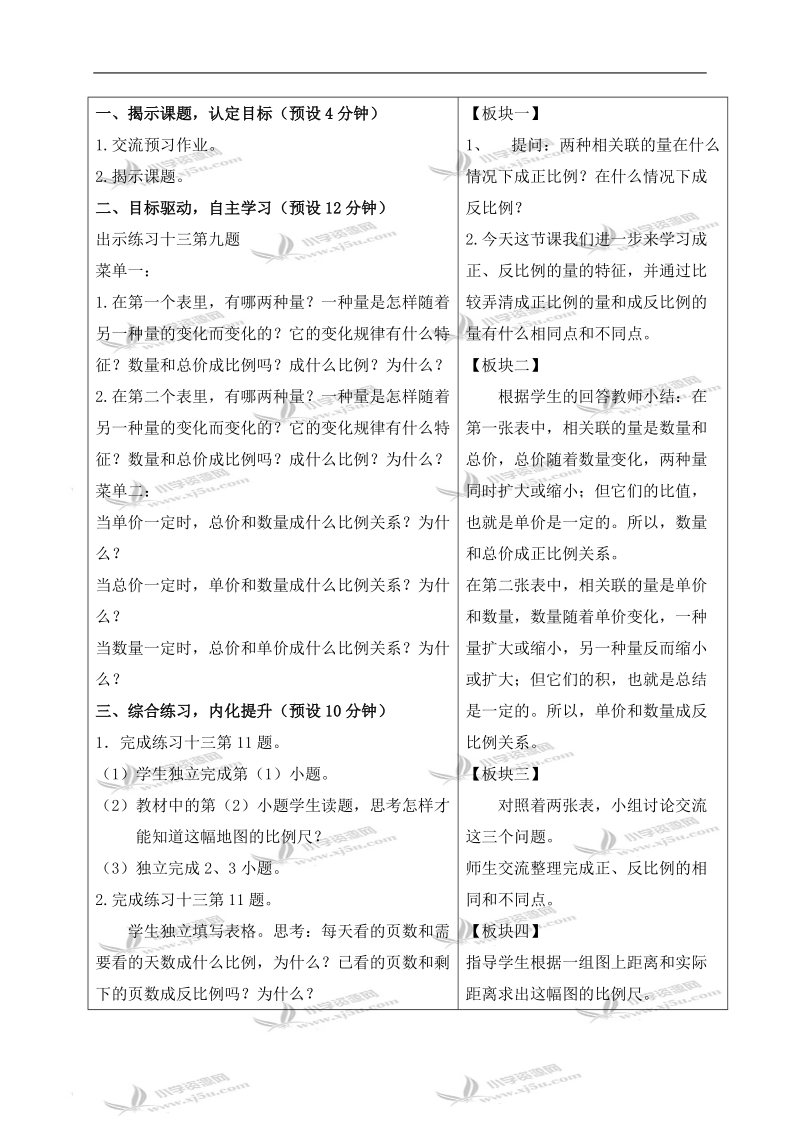 （苏教版）六年级数学下册教案 正、反比例的综合练习 1.doc_第2页