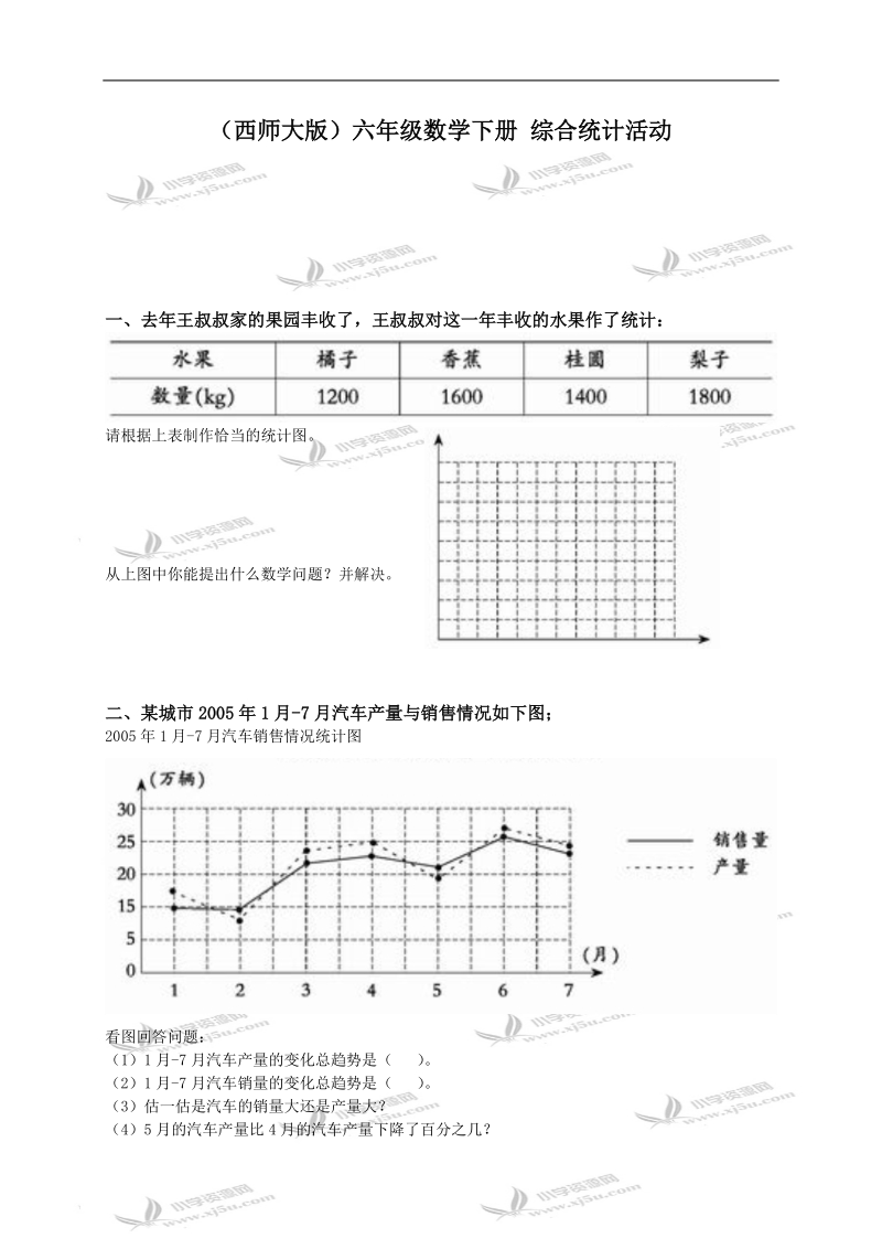 （西师大版）六年级数学下册 综合统计活动.doc_第1页