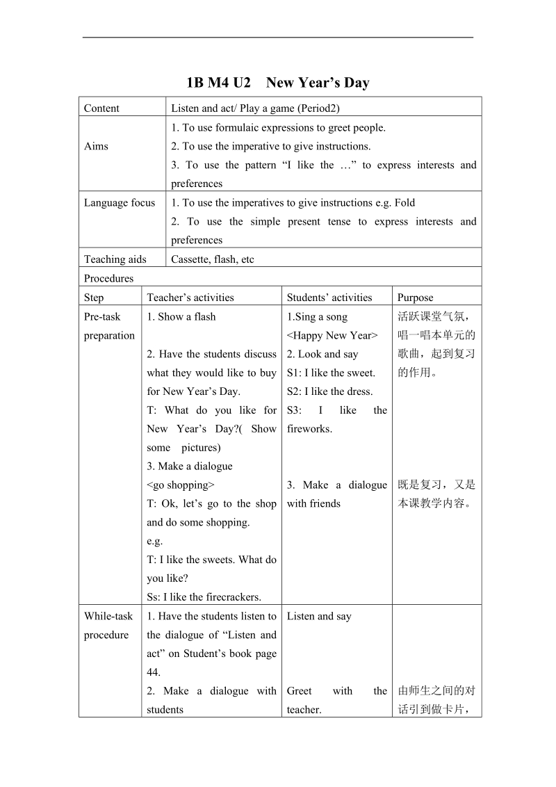 （沪教牛津）一年级英语下册教案 unit11 new year's day period2.doc_第1页