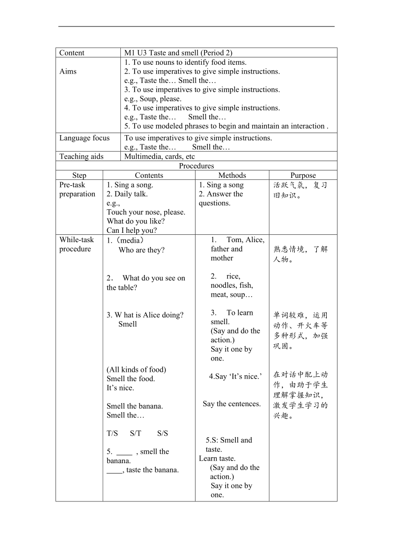 （沪教牛津）一年级英语下册教案 unit3 taste and smell period2.doc_第1页