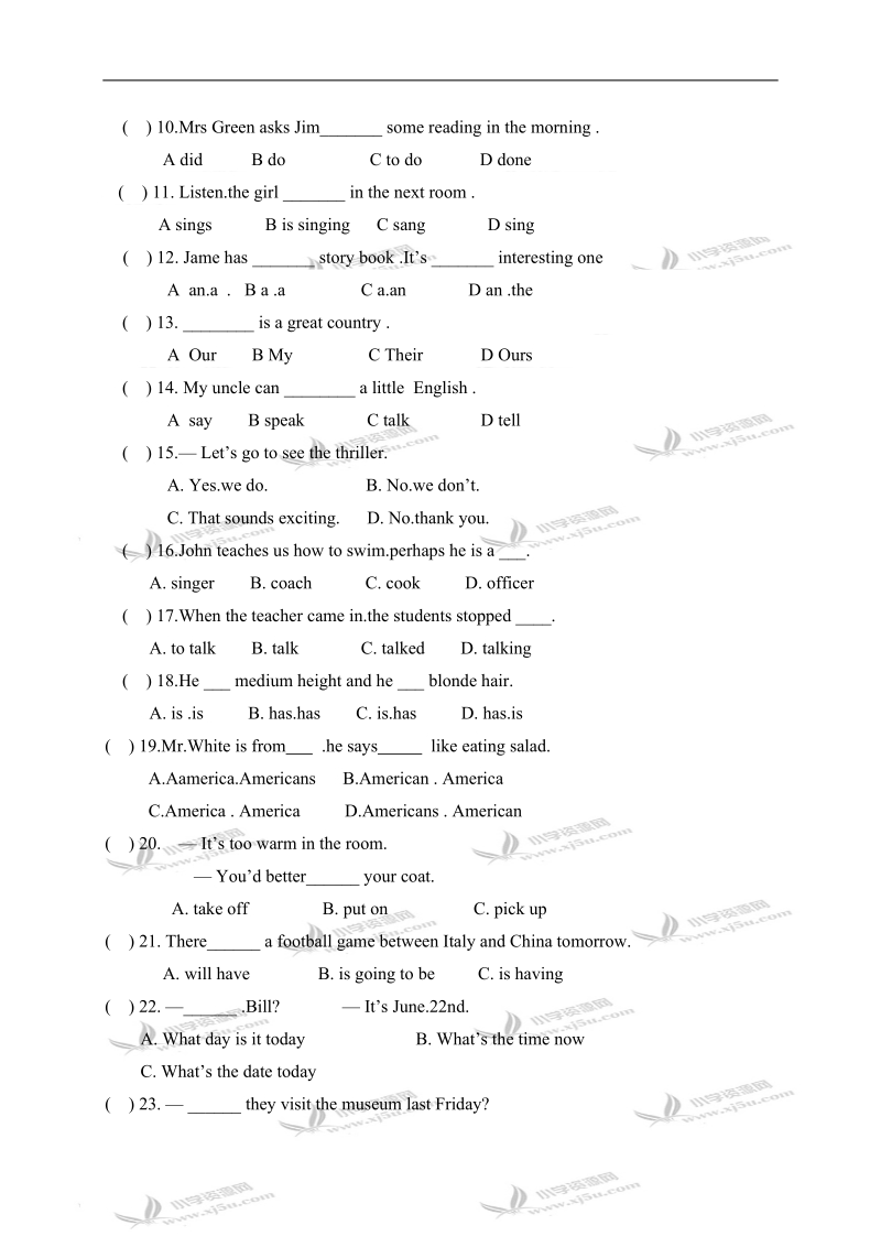 （人教pep）六年级英语下册期中水平测试题.doc_第3页