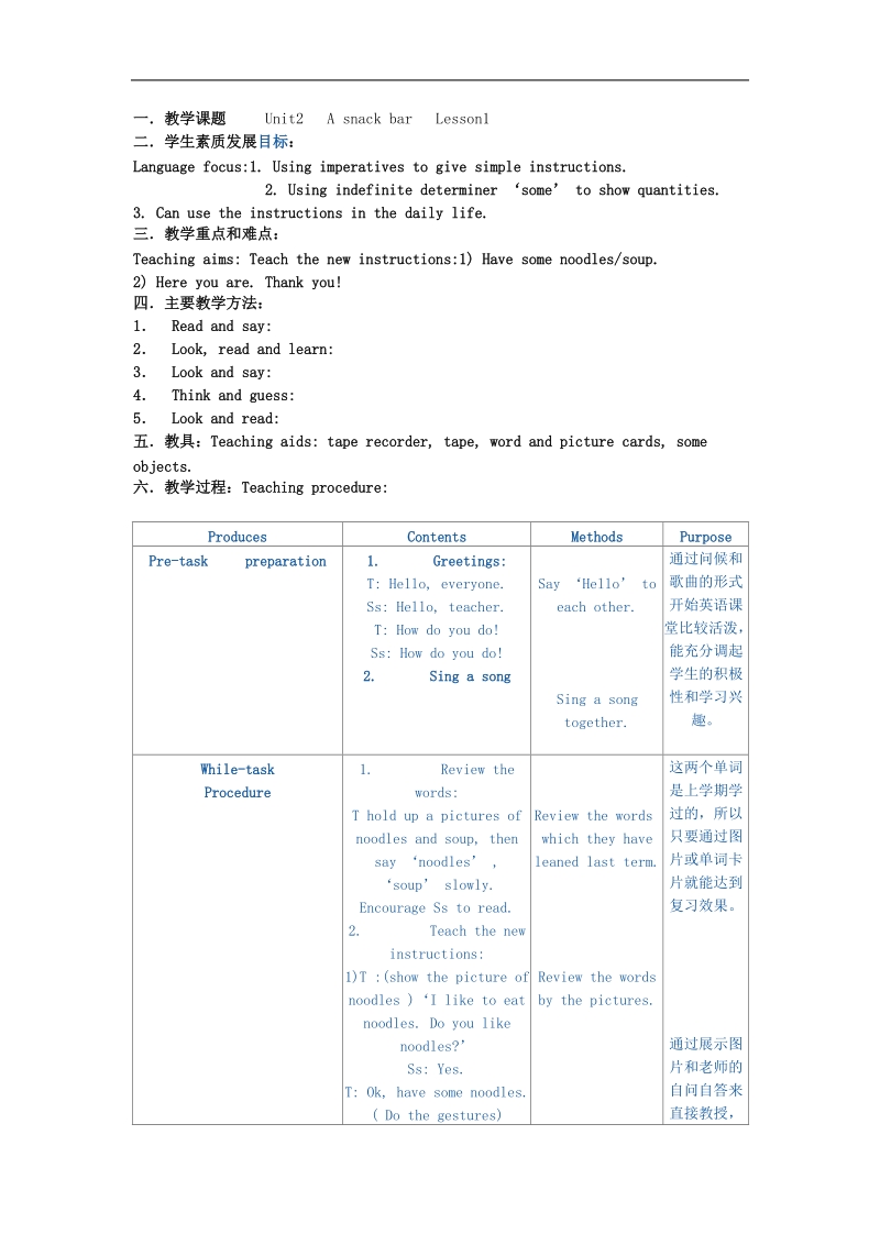 （牛津版）小学英语2a教案 unit2 a snack bar.doc_第1页