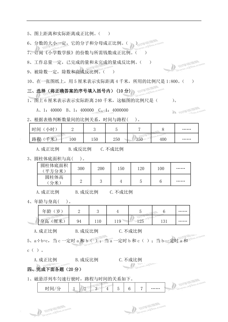 （苏教版）六年级数学下册第五单元检测试卷.doc_第2页