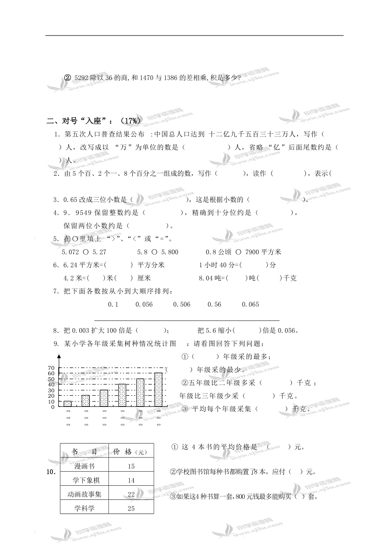 （苏教版）四年级数学下册期末综合试卷（1）.doc_第2页