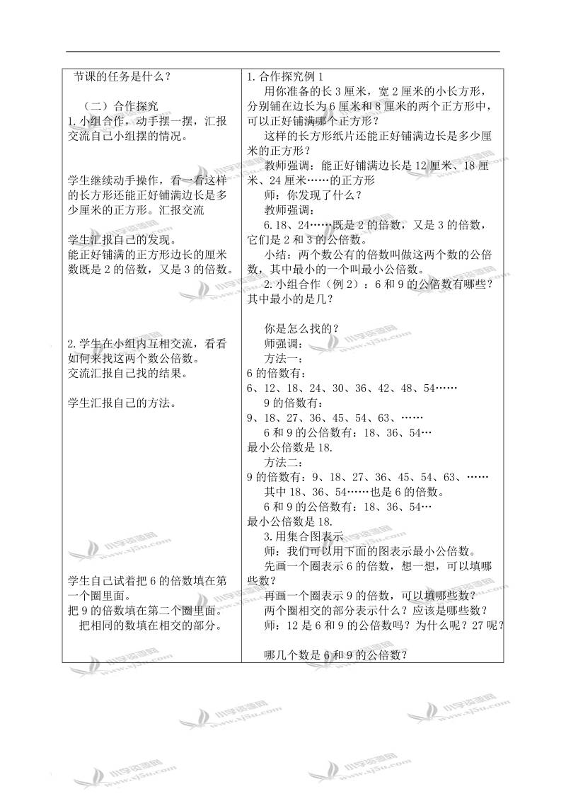 （苏教版）五年级数学下册教案 公倍数和最小公倍数第一课时.doc_第2页