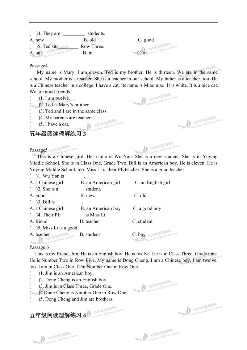 （闽教版）五年级英语上册期末复习阅读理解练习 1.doc_第2页