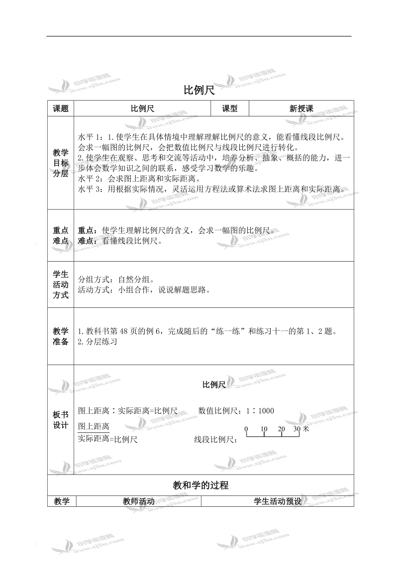 （苏教版）六年级数学下册教案 比例尺 5.doc_第1页