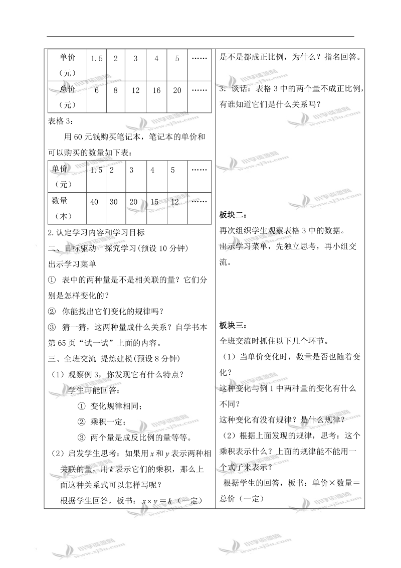 （苏教版）六年级数学下册教案 认识成反比例的量.doc_第2页