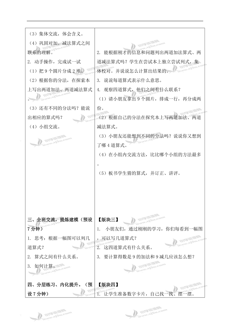 （苏教版）一年级数学上册教案 得数是9的加法与9减几.doc_第2页