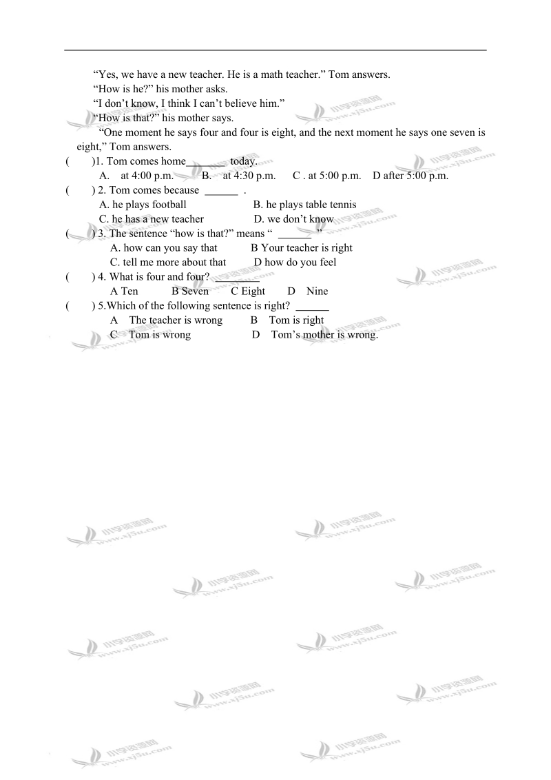 （人教pep）六年级英语上册质检试题.doc_第3页